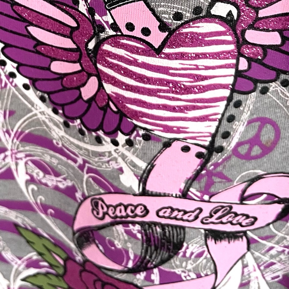 6/$20💥Peace Love Tee, Pink & Purple Glitter, Rocker Glam, Gray, Long Sleeves